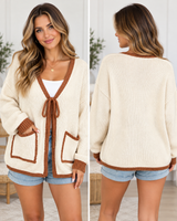 Apricot Tie Front Loose Sweater Cardigan Full Run RTS