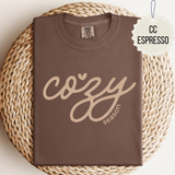 Neutral Basic Small Heart Cursive Cozy Season Tee.
