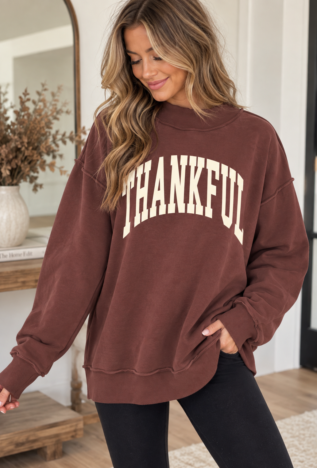 Thankful/Gobble Reverse Mock Neck Sweatshirt
