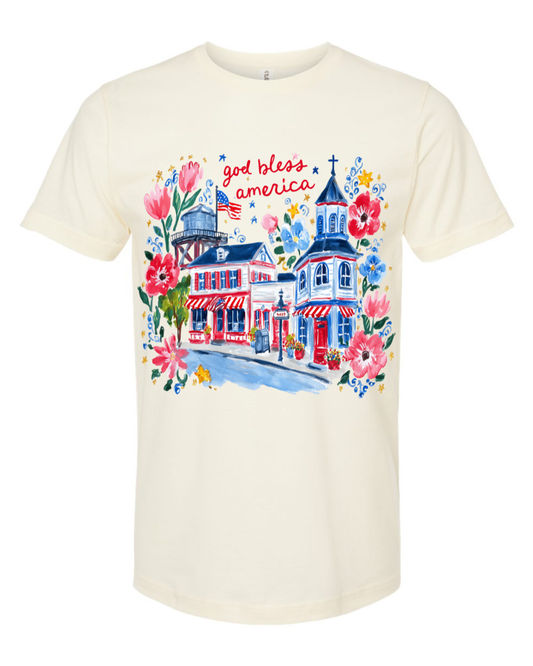 Tultex God Bless America Floral Tee.