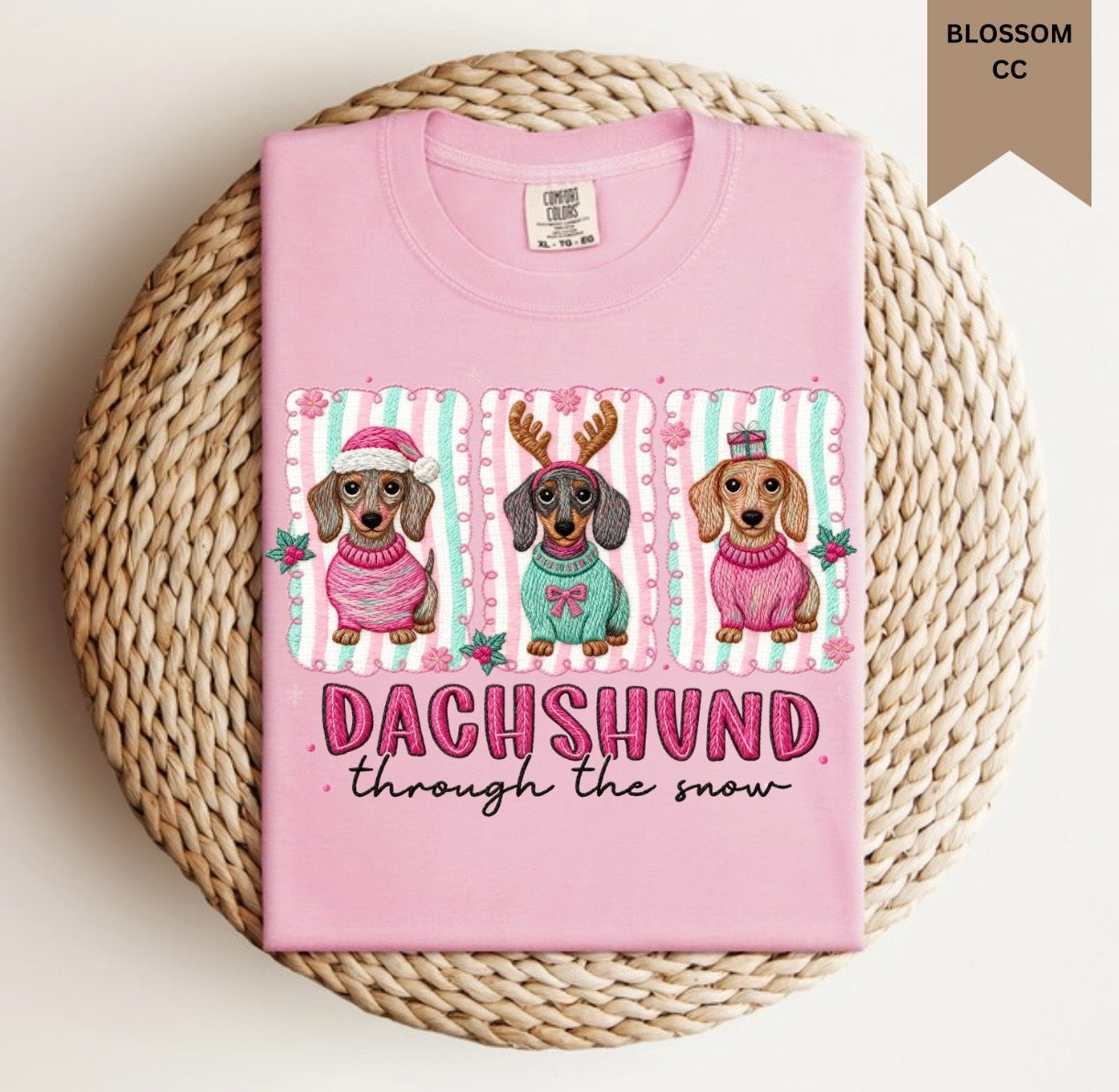 Dachshund Through The Snow Pink Tee.