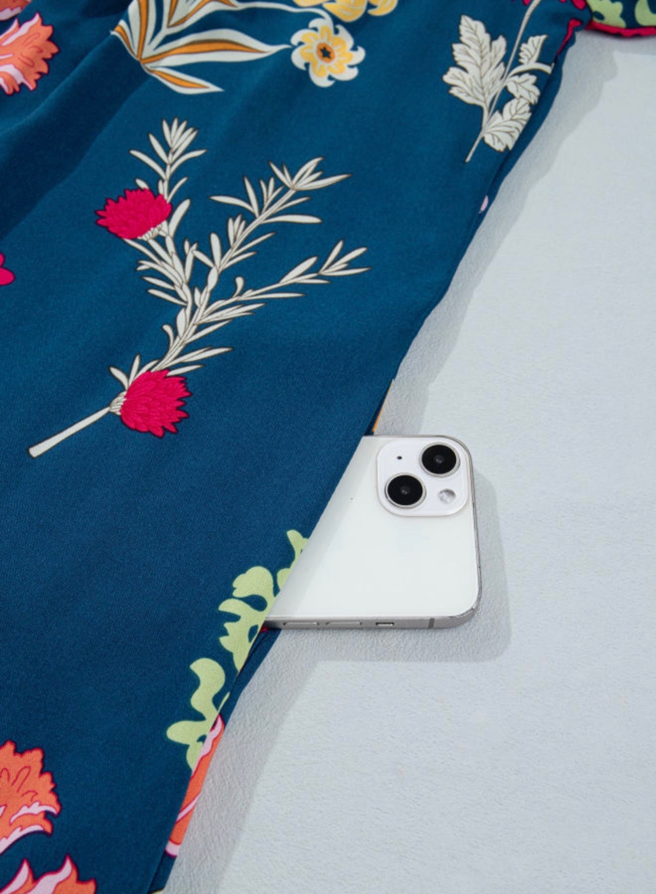 Blue Floral Midi Dress 7/8 Sleeve
