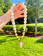 Pearl Beaded Longhorn Pendant New RTS