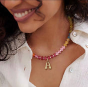 Multicolor Chain Beaded Initial Necklace