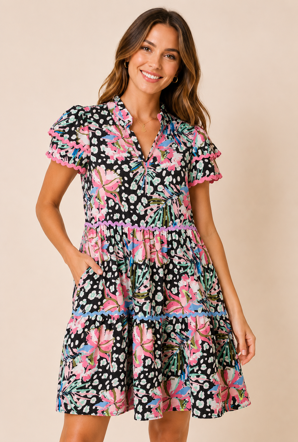 Pink Floral and Leopard Print Dress