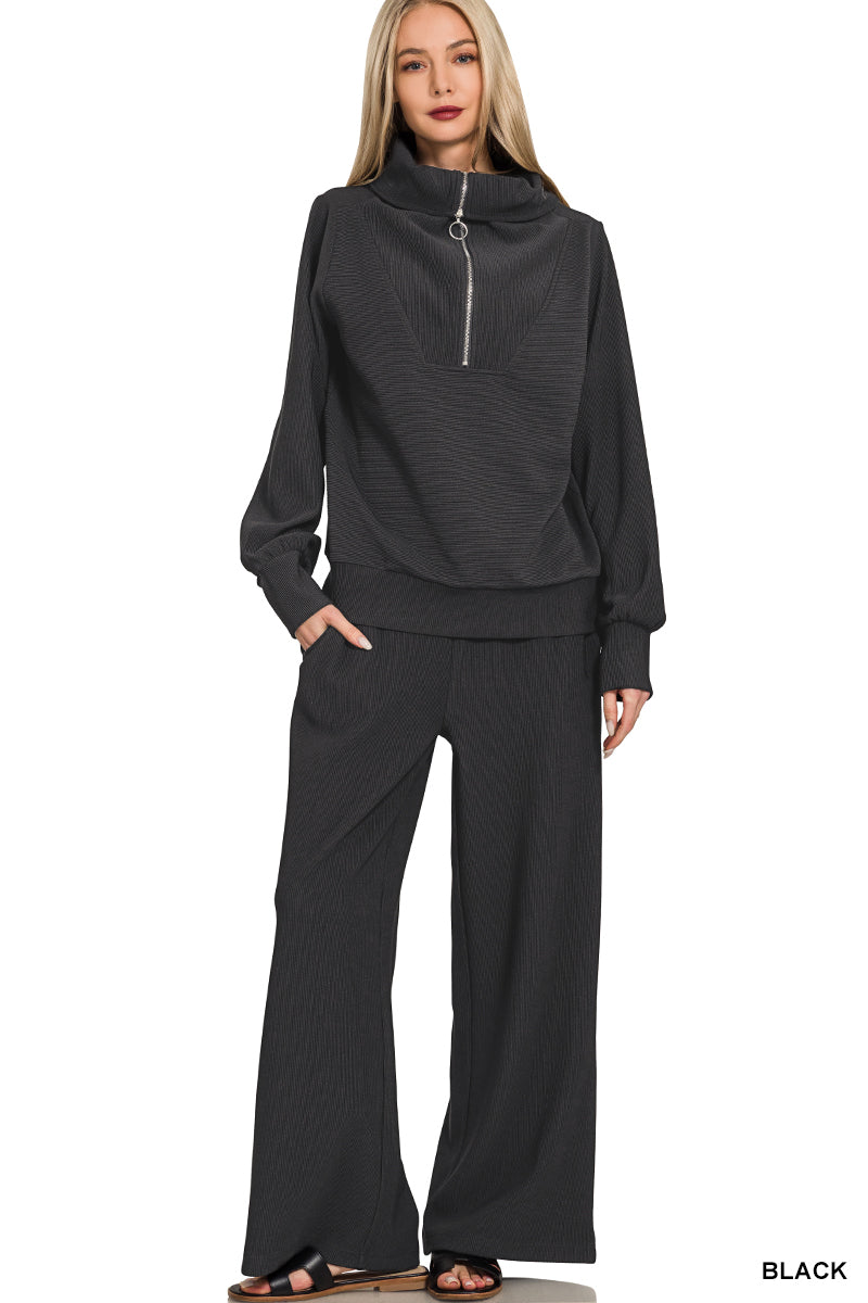 Ribbed High Neck Zenana Set