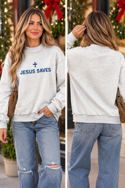 Grey JESUS SAVES Embroidered Sweatshirt
