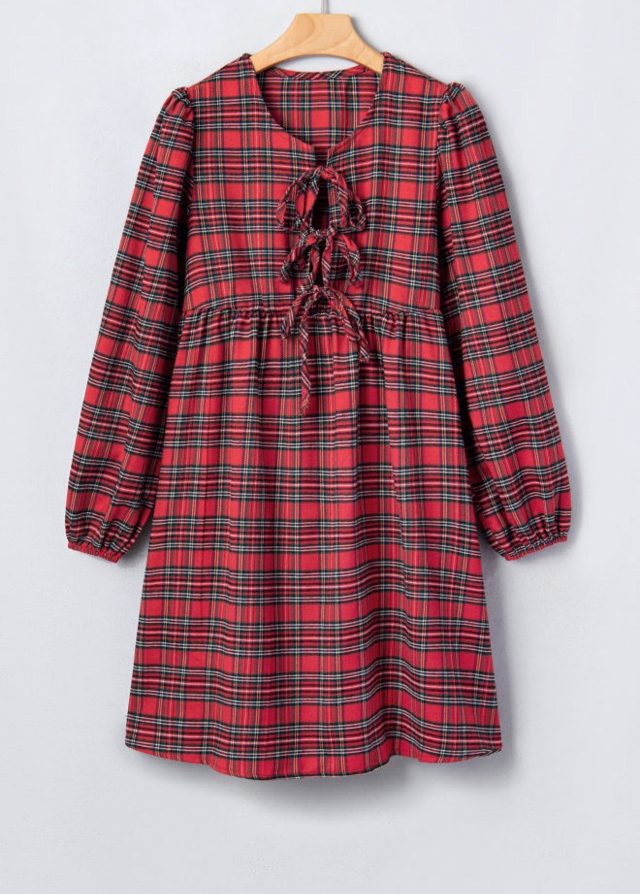 Red Plaid Tie Front Dress