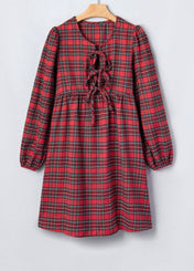 Red Plaid Tie Front Dress