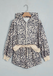 Leopard Zip Up Hoodie And Short Set