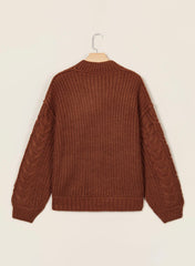 Coffee Cable Knit High Neck Sweater