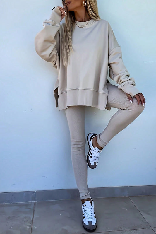 Beige Oversized Ribbed Set FB