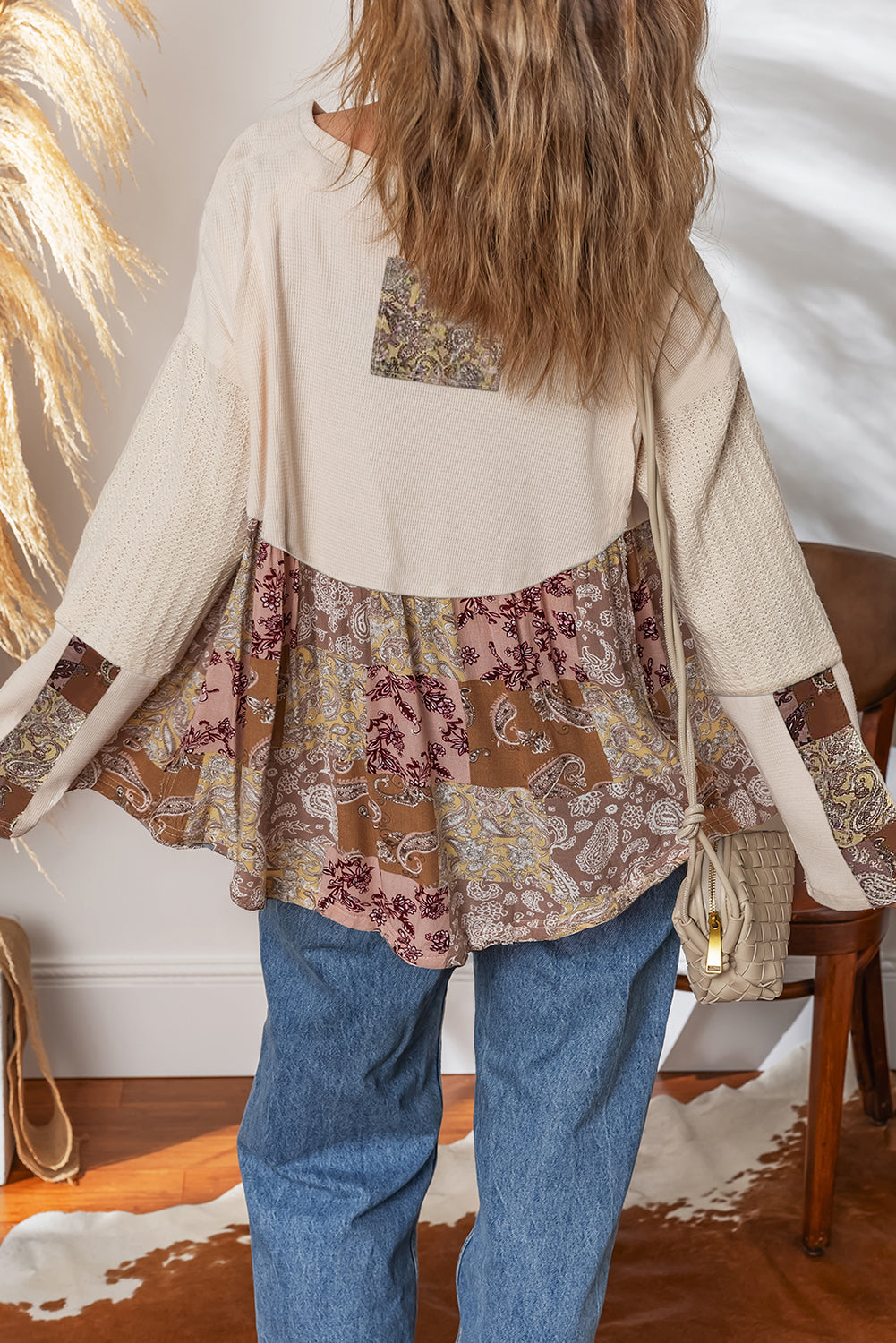 Beige Ethnic Print Top