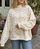 Beige Ribbed Floral Pullover