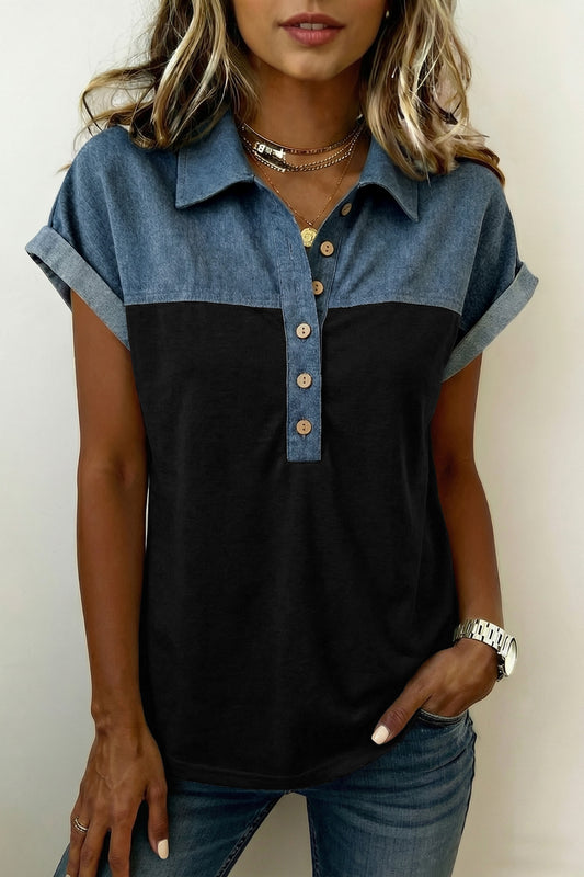 Black Denim Colorlock Top