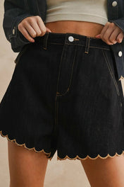 Black Relaxed Scallop Denim Bottoms
