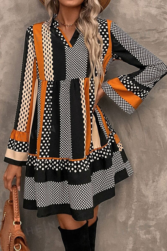 Black Stripe Polka Dot Dress FB
