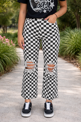 Black Checkered Distressed Jeans