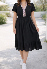 Black Leopard V Neck Plus Dress Full Run RTS
