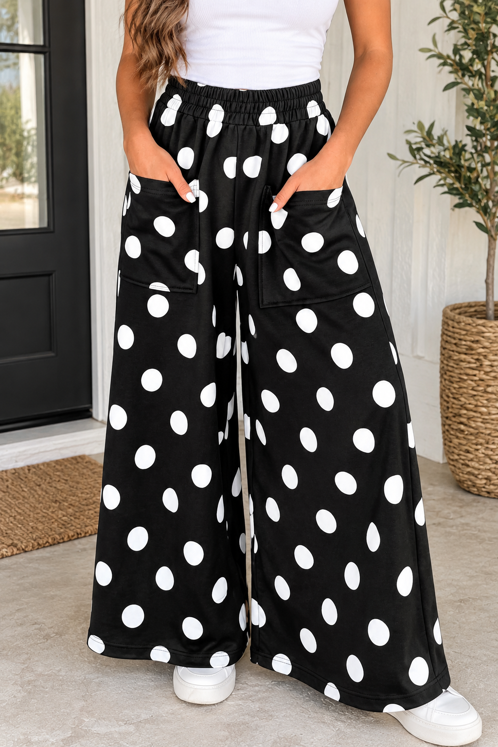 Polka Dot Elastic Pants