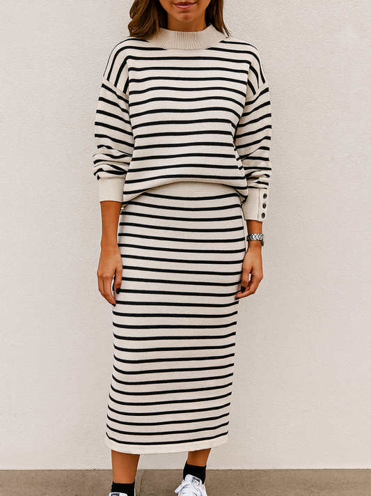 Black Stripe Ribbed Skirt Set New RTS