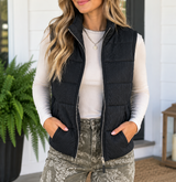 Black Textured Quilted Vest