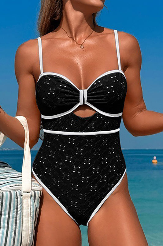 Black Textured Trim Swimsuit New RTS
