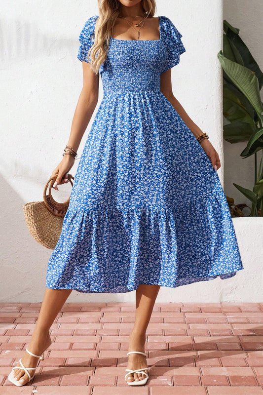 Blue Ditsy Floral Smocked Dress