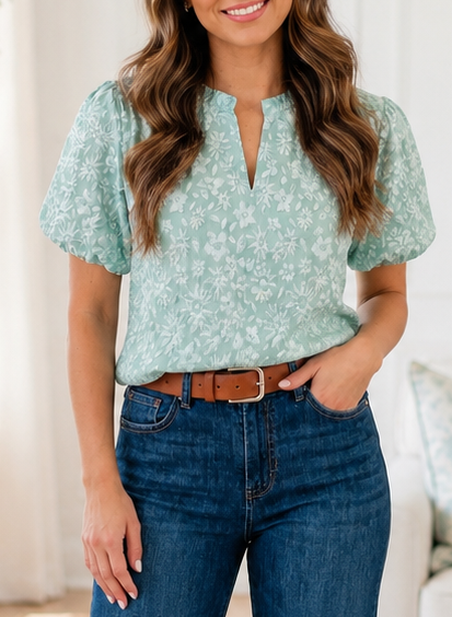 Floral Textured Puff Blouse New RTS