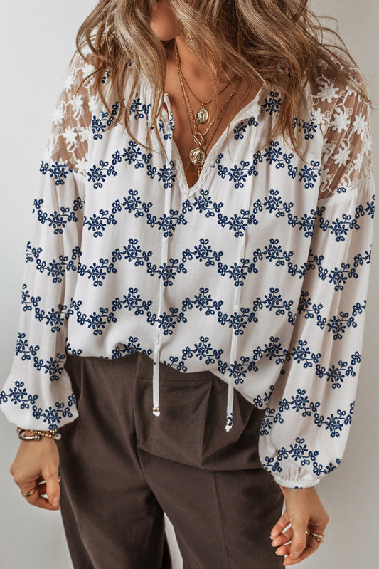 Blue Lace Shoulder Blouse FB