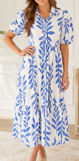 Blue Leaf Botanical Maxi Dress