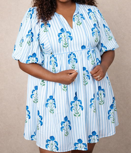 Blue Floral Plus Dress New RTS
