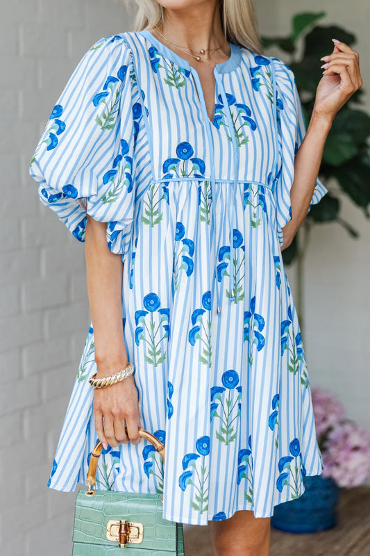 Blue Floral Striped Dress FB