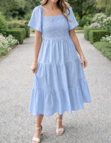 Blue Flowy Lace Tiered Dress RTS