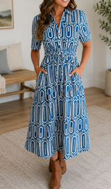 Blue Geometric Drawstring Dress