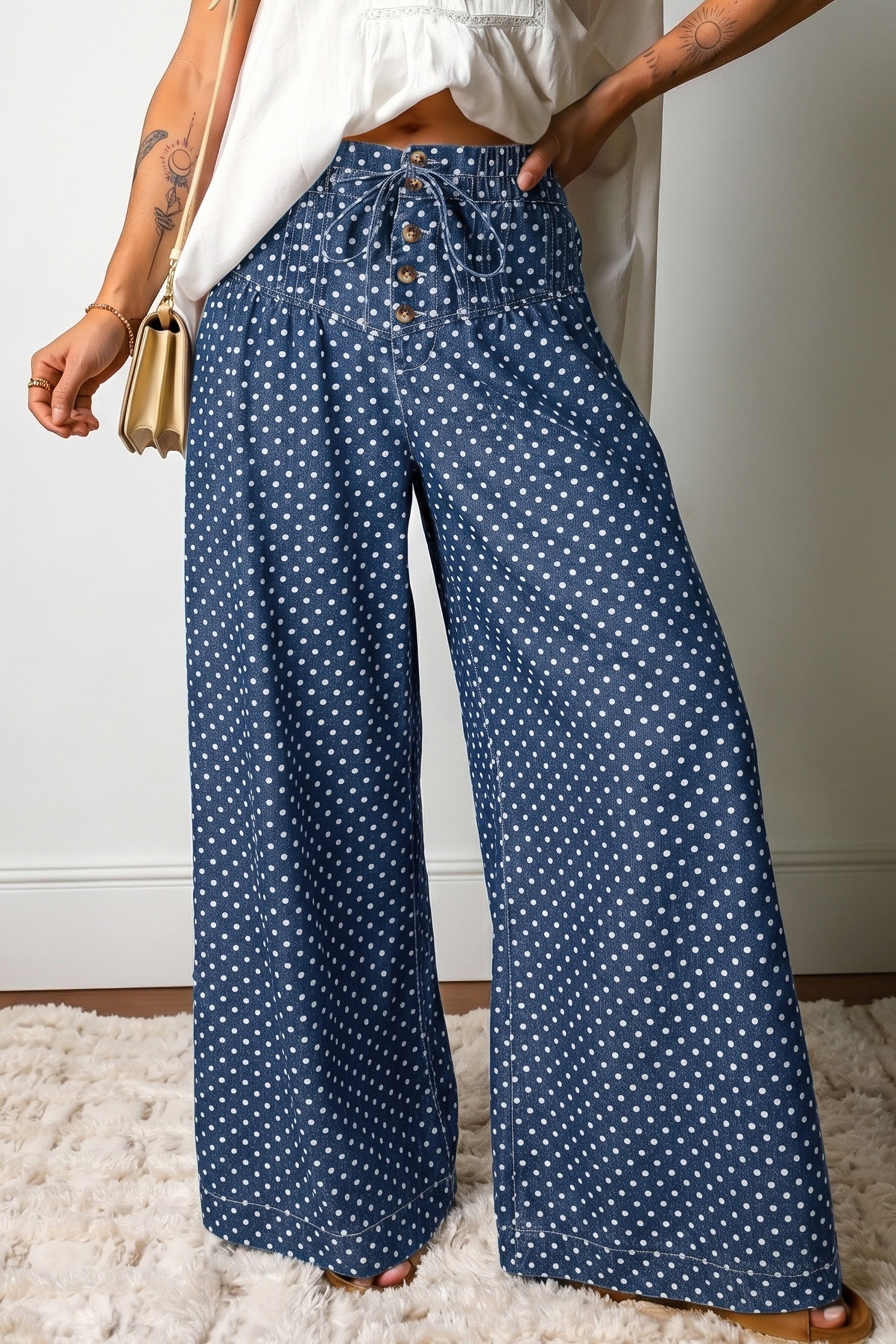 Blue Polka Dot Wide Jeans
