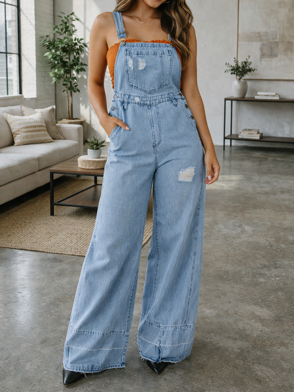 Blue Retro Distressed Jumpsuit Full Run RTS - TEST