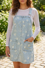 Blue Retro Floral Overalls