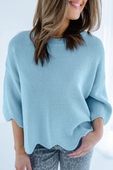 Blue Scalloped Sweater Top