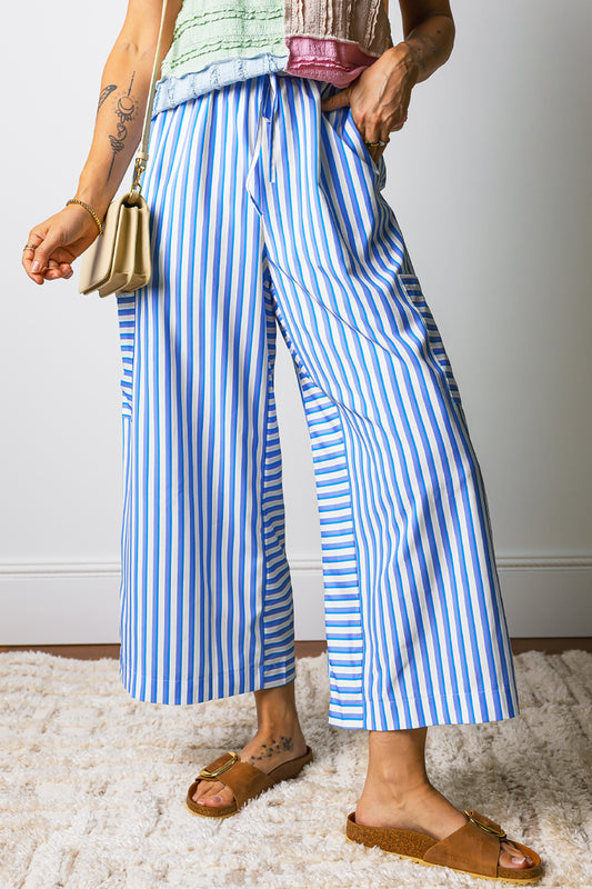 Blue Stripe Elastic Pants