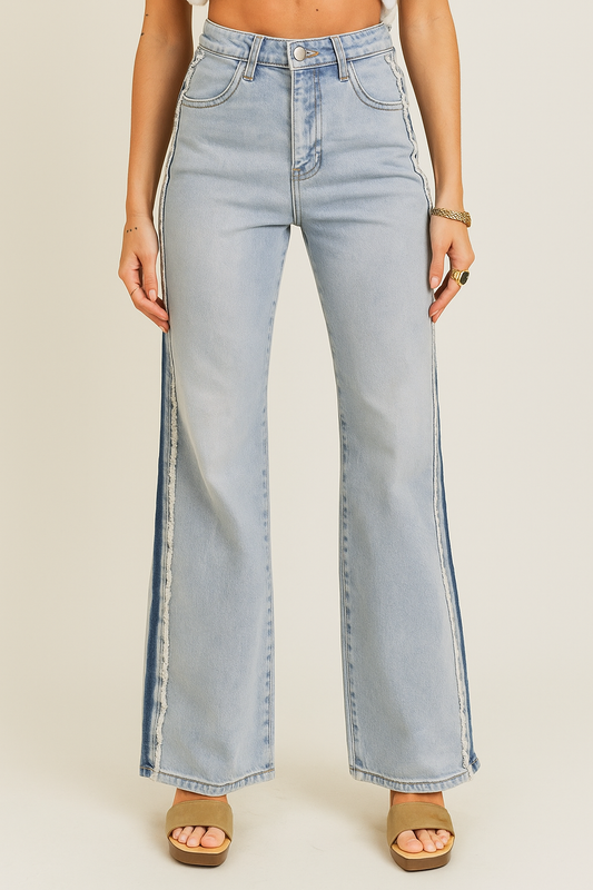 Blue Stripe Patchwork Jeans OOTD