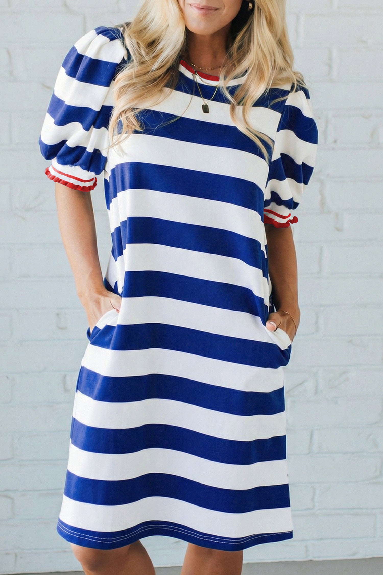 Blue Stripe Puff Dress