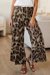 Brown Print Wide Leg Causal Pants