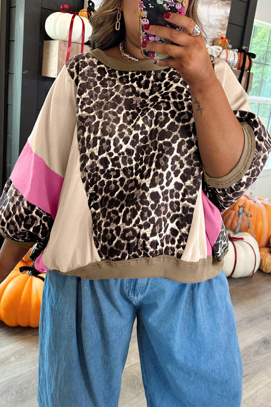 Brown Colorblock Leopard Top New RTS
