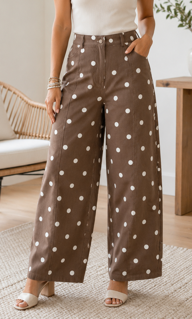 Brown Polka Dot Barrel Jeans