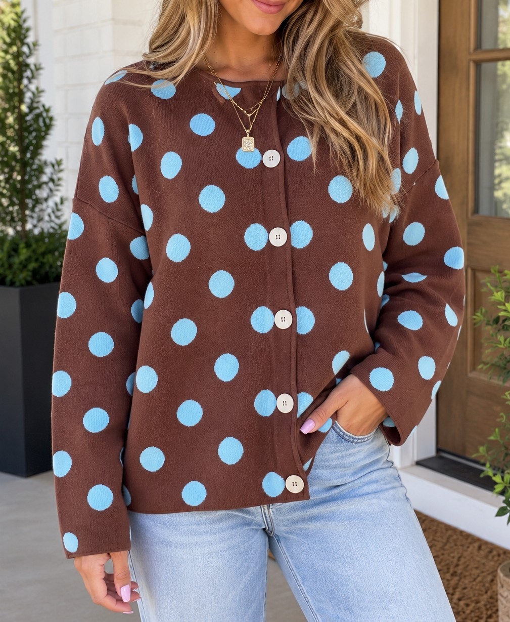 Brown Polka Dot Button Cardigan