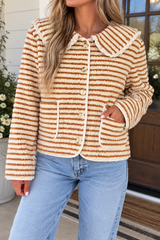 Brown Stripe Fleece Jacket