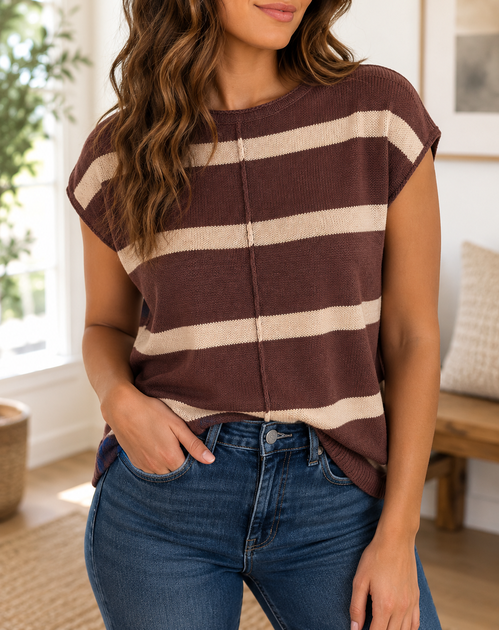 Brown Stripe Knit Sweater
