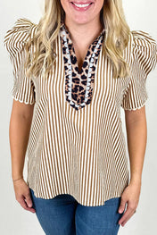 Stripe Leopard Blouse Full Run RTS