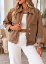 Brown Studded Denim Jacket